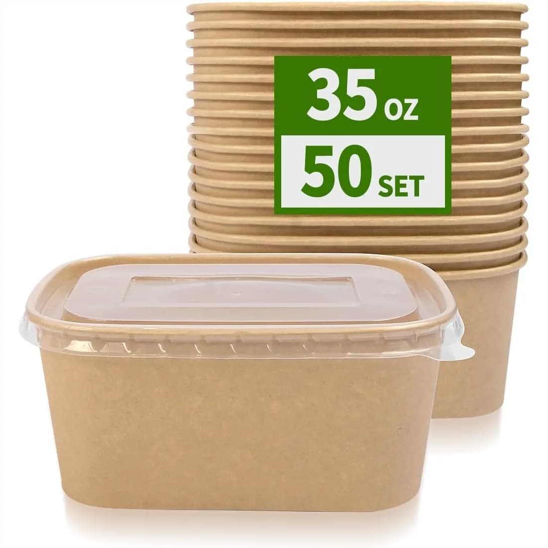 Confezione da 50 Contenitori in Carta da 35 oz con Coperchi, Adatti per Microonde e Congelatore, Ciotole per Preparazione Pasti da Asporto, Pranzo, Feste