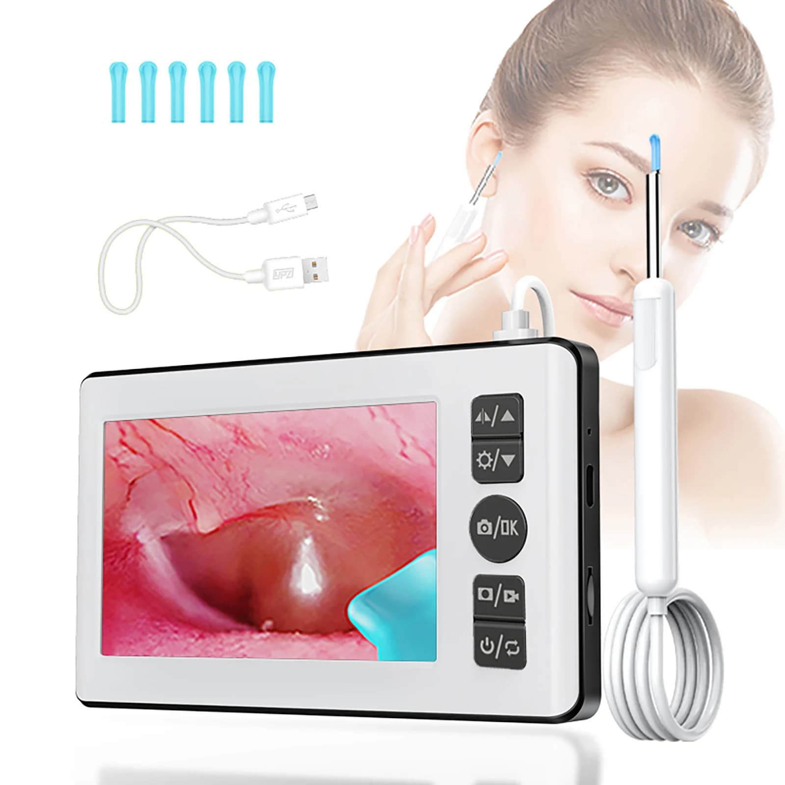 Otoscopio Digitale con Schermo HD da 4,3 Pollici, Kit per la Rimozione del Cerume con Telecamera, Endoscopio Auricolare da 3,9 mm per Adulti e Bambini