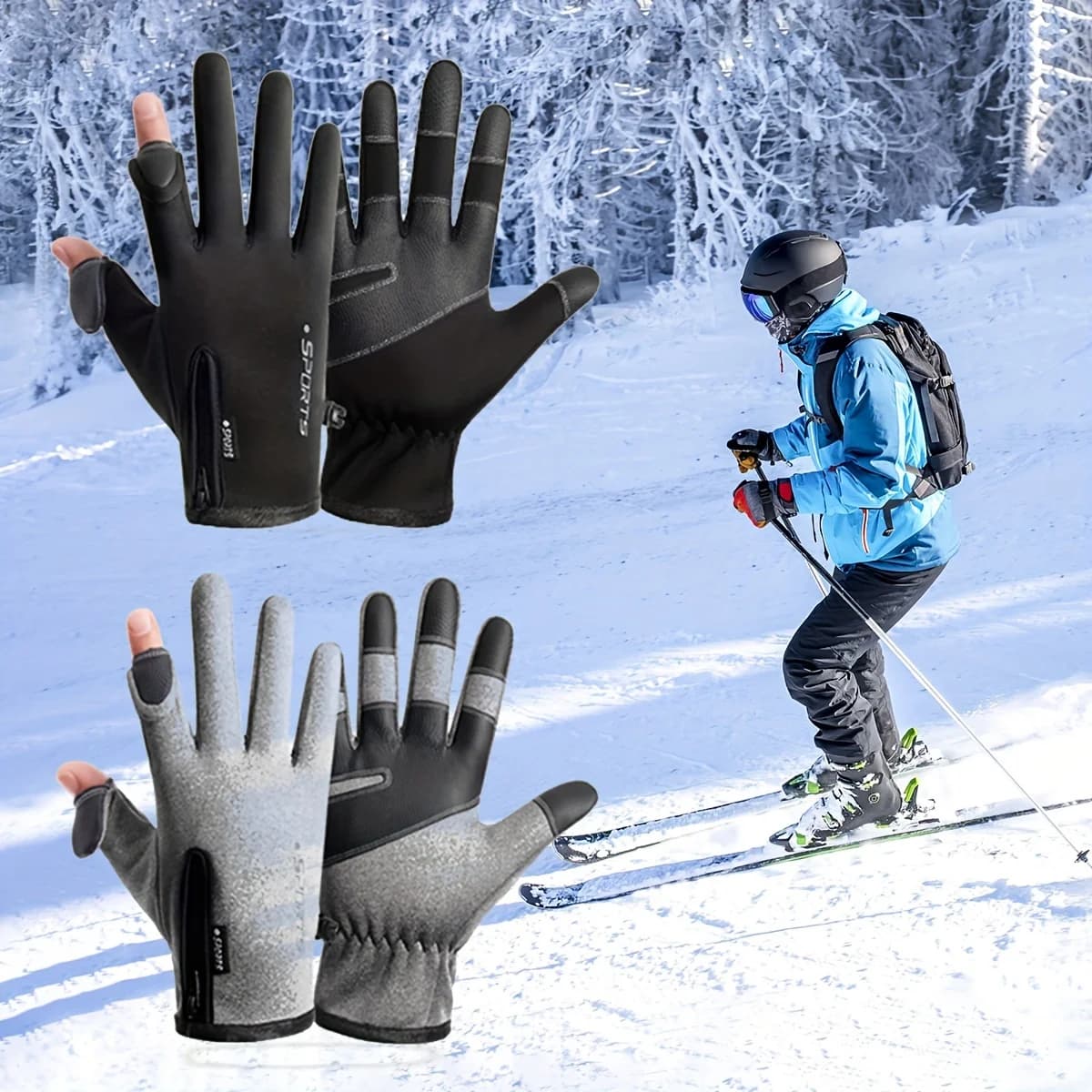 WRELS Guanti da ciclismo caldi autunno inverno Antivento Sci Pesce Touch Screen Guanti antiscivolo termici impermeabili con vibrazione a 2 dita