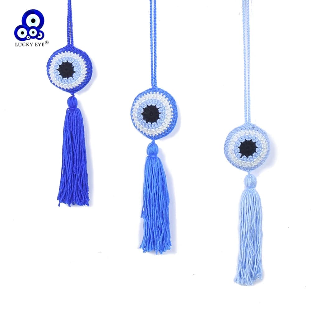 Lucky Eye Hairball Tassel Keychain Boho Evil Eye Handmade Bag Hanging Car Keyring for Women Men Fashion Jewelry
