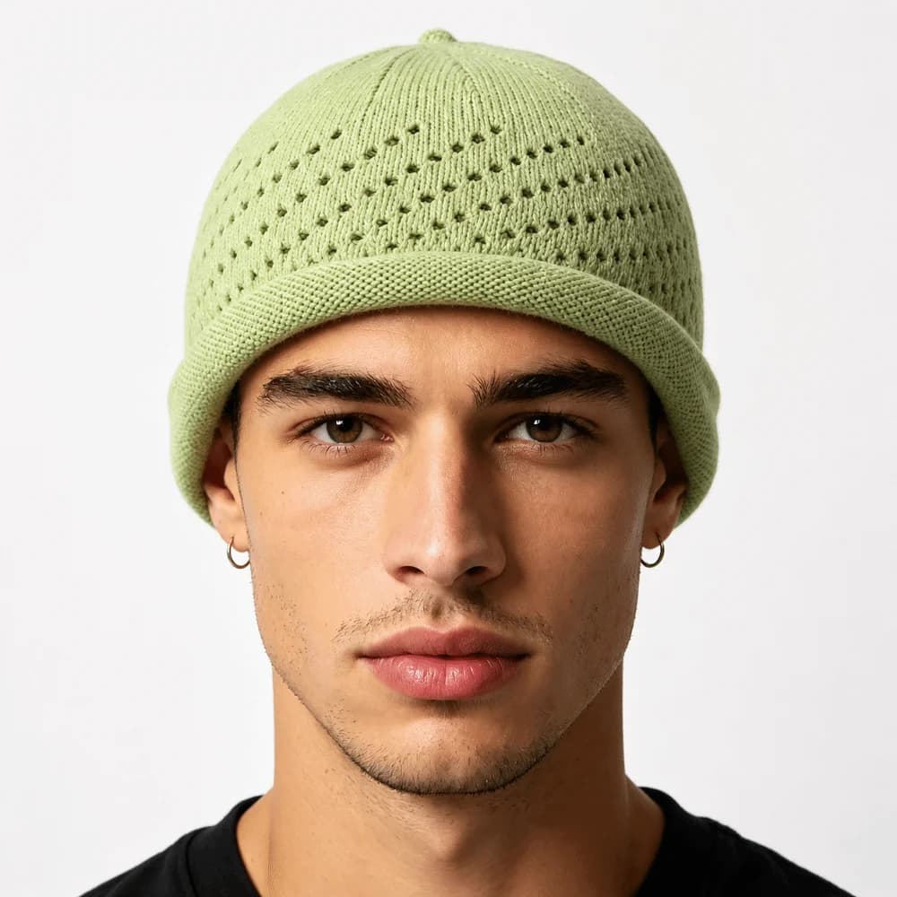 Fashion Mesh Beanie Hats Solid Color Breathable Knitted Hats Rolled Edge Outdoor Wear Bucket Hats All Season