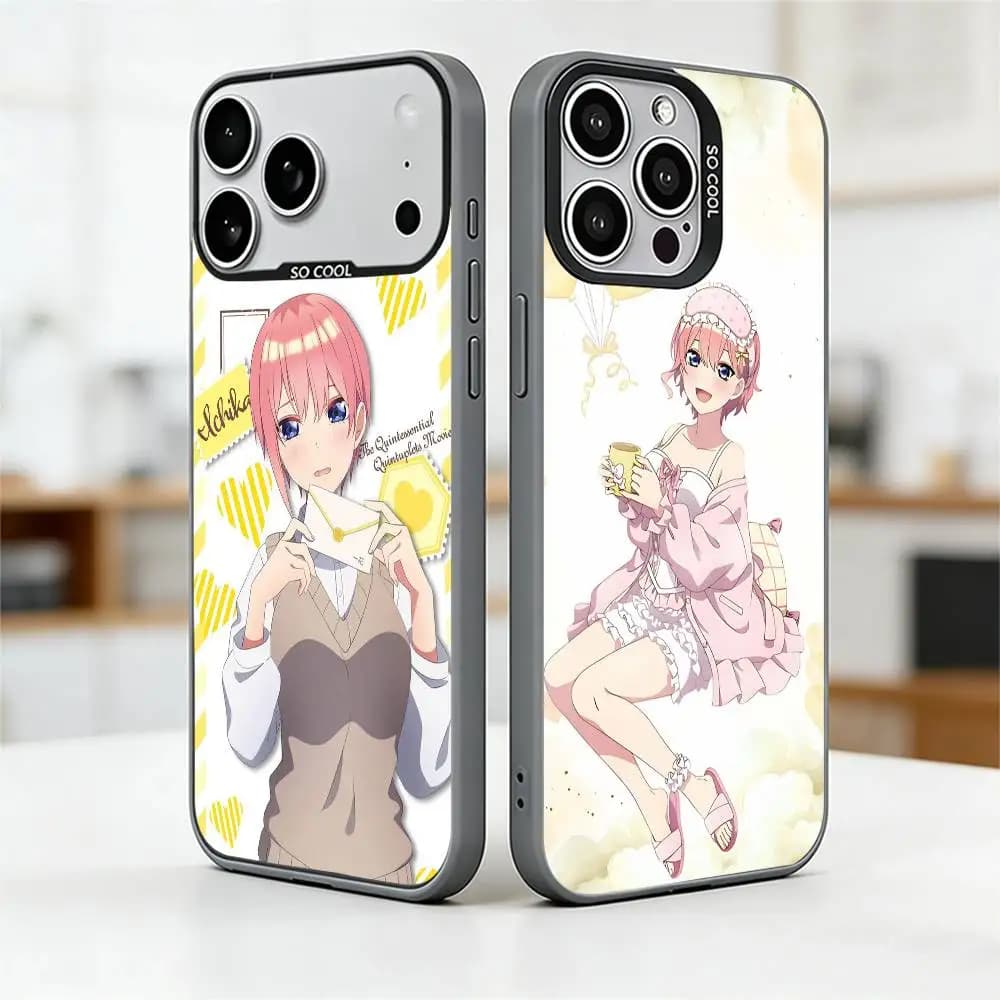 Cover per iPhone Ichika Nakano per modelli 17, 16, 15, 14, 13, 12, 11 Plus, Pro Max, XS, con rivestimento interno colorato argentato