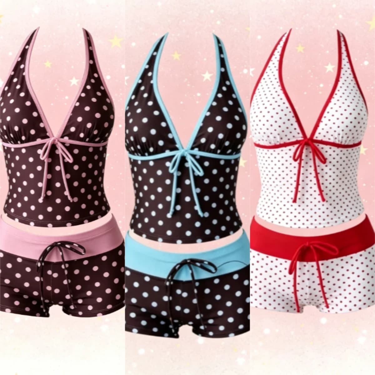 Polka Dot Two Piece Bikini Set Summer Beach Women V Neck Halter Tie Bathing Suit Bodycon Pool Vacation Swim Outfit Beachwear