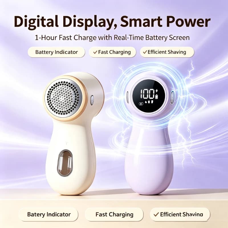 2-in-1 Portable Fabric Shaver Rechargeable Digital Display Lint Remover Lightweight Household Clothes Pill Trimmer
