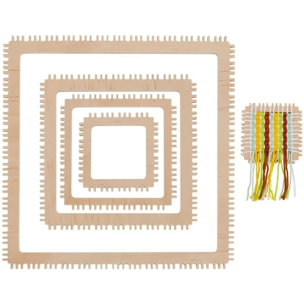 4Pcs 4Sizes Wood Weaving Loom Kit Square Knitting Loom Tools Notched Weaving Loom Basket for Adult Beginners Weaving and Weaving