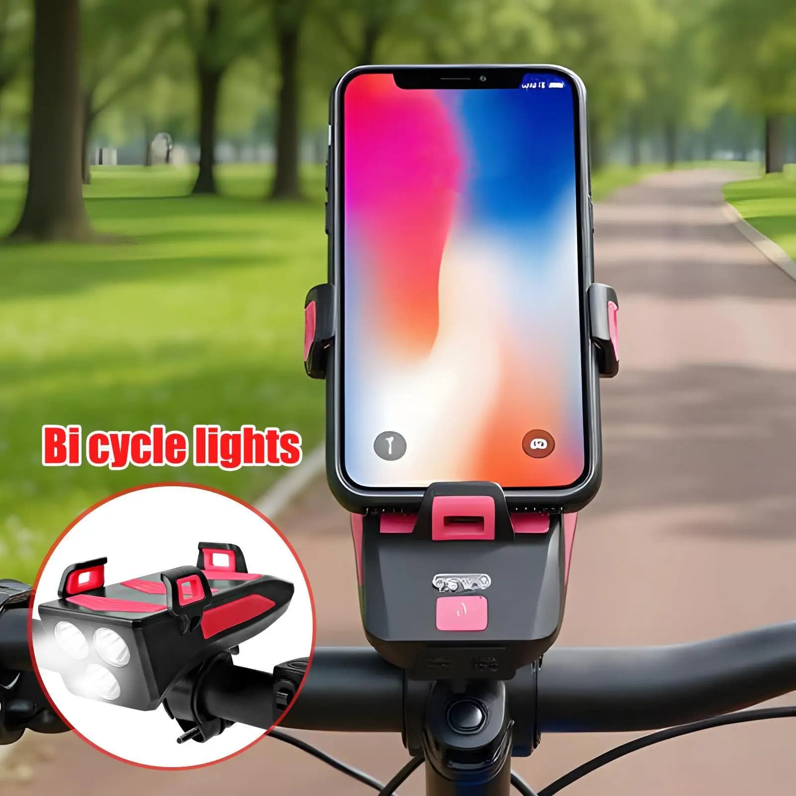 Luce per bici Luci per bici impermeabili ricaricabili tramite USB con supporto per telefono Forniture per esterni per la guida notturna Sopravvivenza Pesca a casa