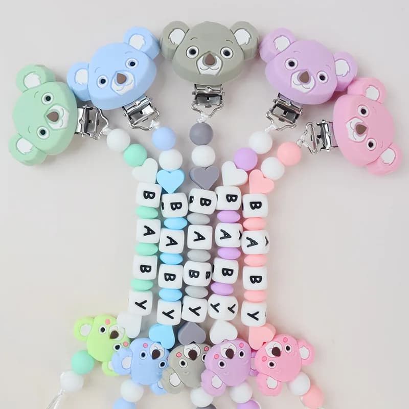 Clip per ciuccio per bambini Personalizza nome Cartoon Koala Ciuccio Porta capezzoli Catena Accessori per neonati Regalo personalizzato per neonati Massaggiagengive