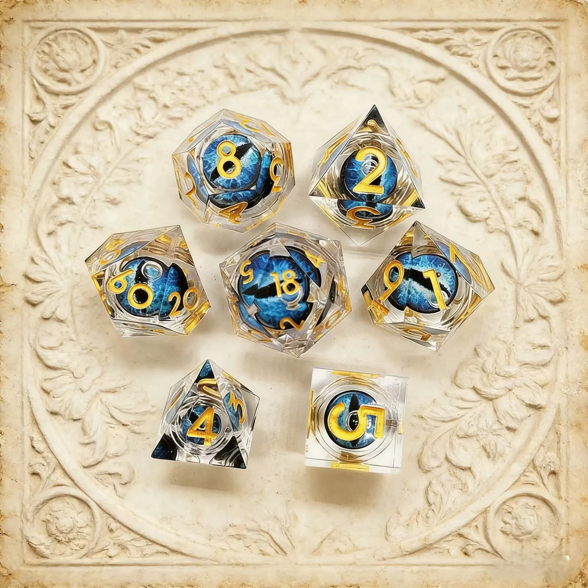 Set di Dadi in Resina con Nucleo Liquido DND Longan, Dadi Poliedrici Fatti a Mano, Adatti per Giochi da Tavolo TRPG Dungeons&Dragons
