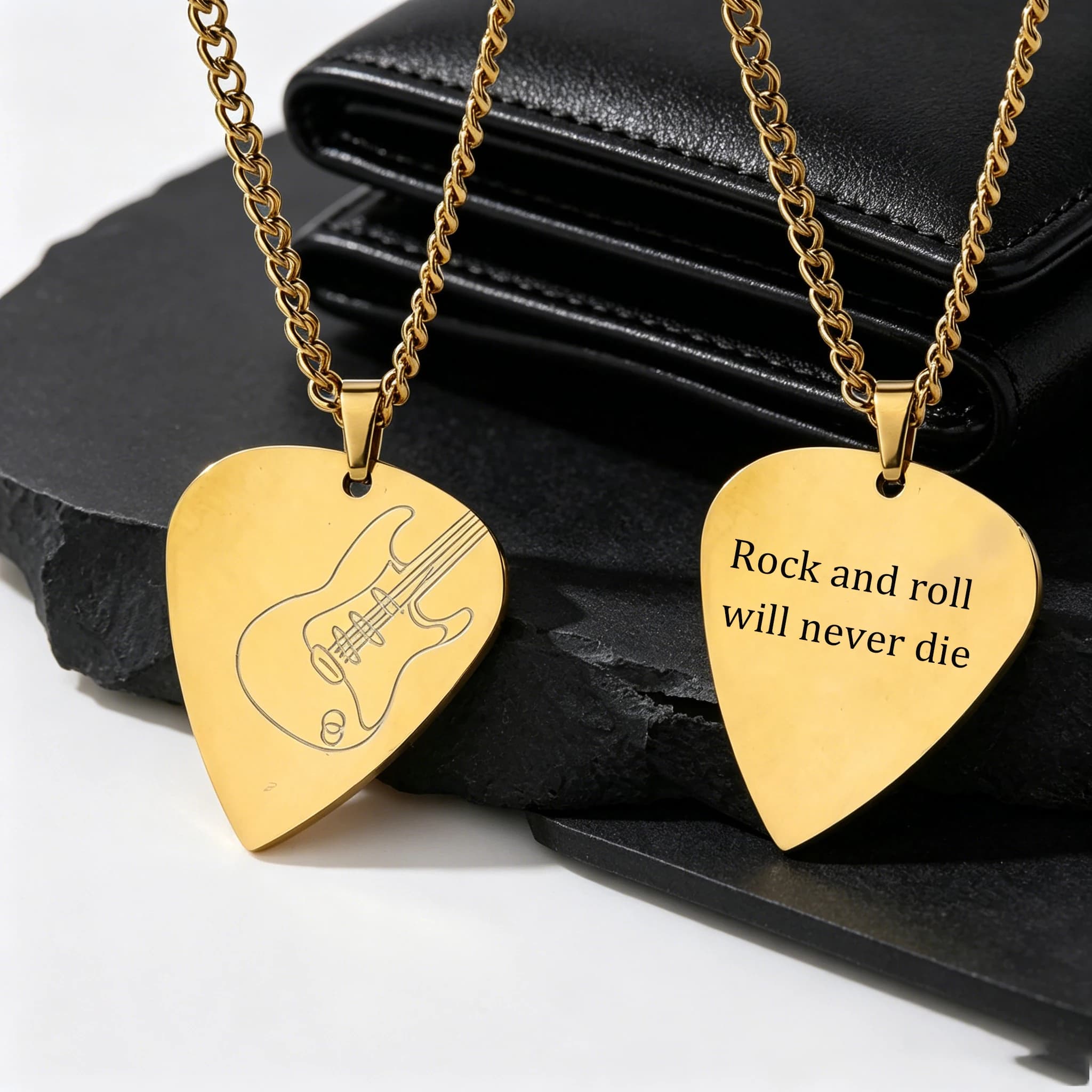 Acheerup Personalized Engrave Text Guitar Pick Necklace for Men Boy Stainless Steel Punk Pendant Collar Jewelry Music-lover Gift