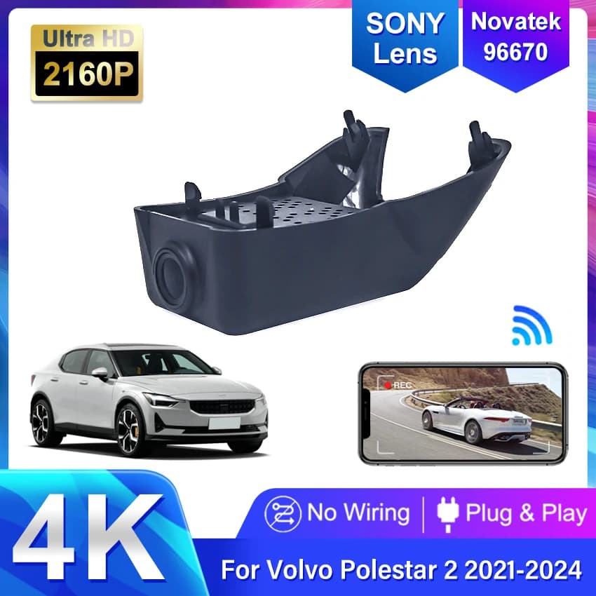 Videocamera DVR per auto 4K 2160P Plug and Play Wi-Fi, Dash Cam per VOLVO Polestar 2 2021, ricaricabile e controllabile tramite app mobile.