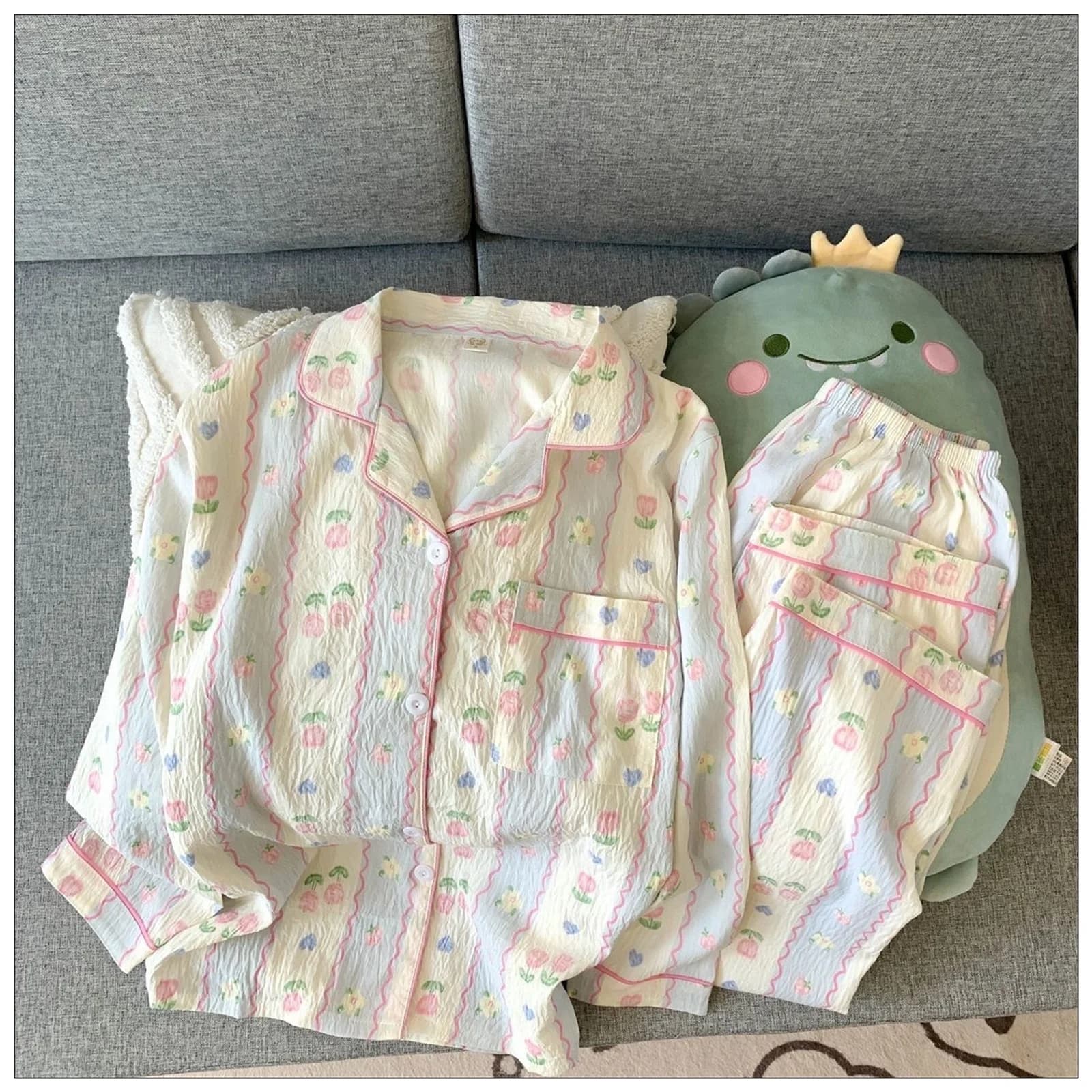 Women's cotton pajamas set, long sleeved shirt and lounge pants, 2 piece cute set