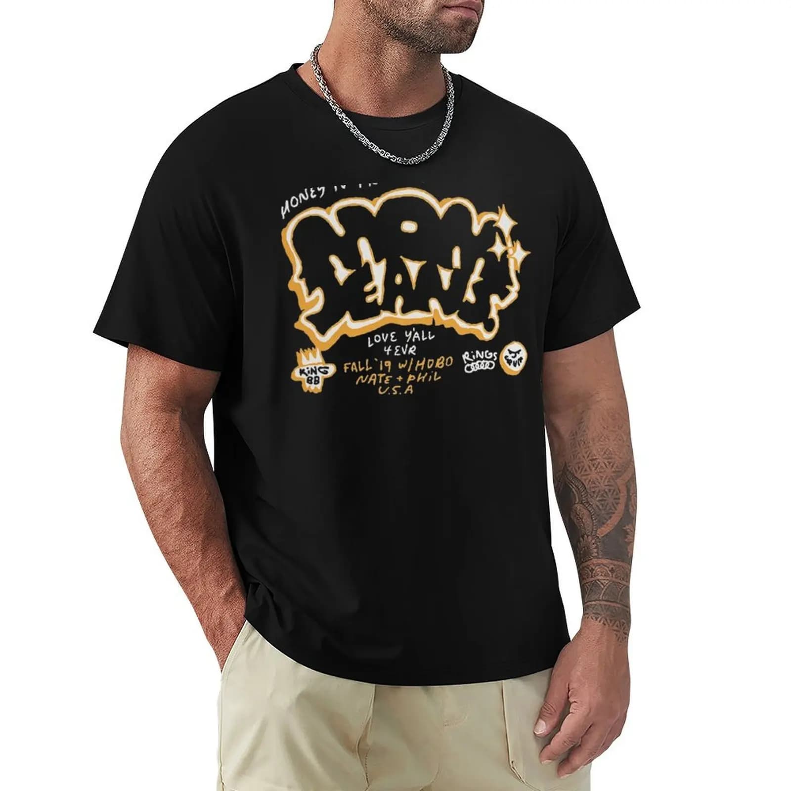 Band Mom Jeans. T-Shirt in Cotone Basico Anti-Restringimento