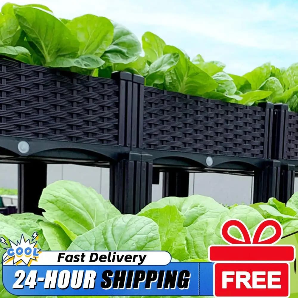 Plastic Raised Planter Box with Legs Raised Bed with Drainage Holes Propagation Box Elevated for Garden Patio Balcony Restaurant