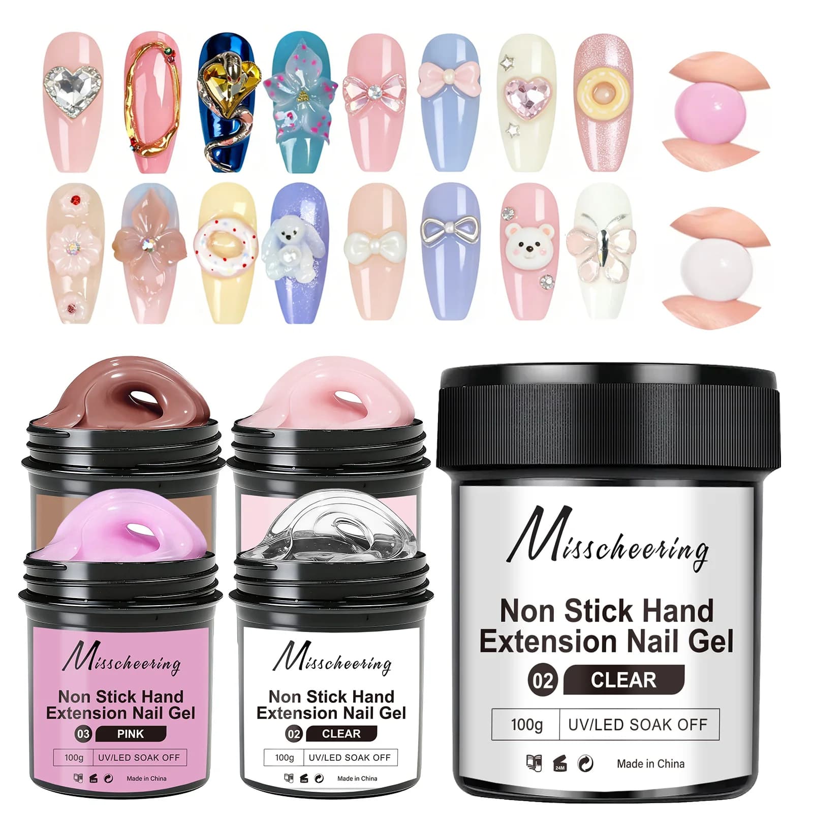 Gel per Estensione Unghie Non Appiccicoso 100ml, Trasparente Bianco Rosa, Gel Solido per Modellare e Scolpire Unghie Finte, Manicure 3D