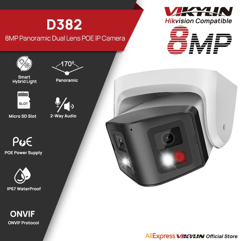 Telecamera IP Panoramica Vikylin 8MP con Doppia Illuminazione, Comunicazione Bidirezionale, Telecamera di Sicurezza CCTV POE, Onvif IP66, Videosorveglianza in Metallo