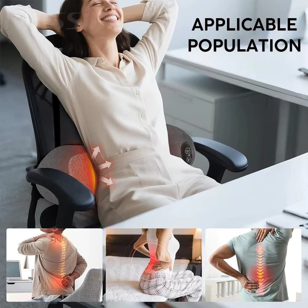 Cuscino Elettrico 3-in-1 per Supporto Lombare con Calore, Vibrazione e Trazione, Cuscino per Sollievo e Protezione della Schiena