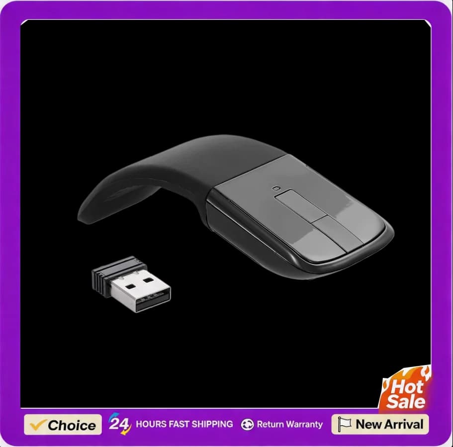 Mouse Wireless 2.4G con Funzione Touch, Mouse Ottico Pieghevole con Ricevitore USB, Mouse Flessibile per PC e Laptop