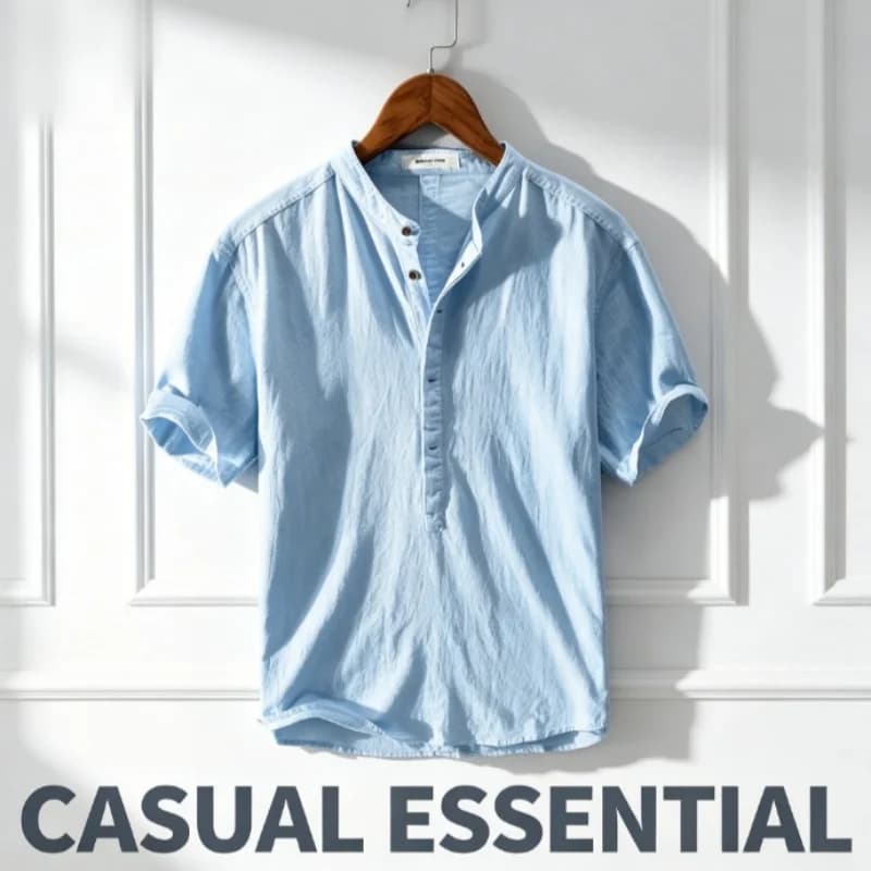 Nuova Camicia Casual da Uomo 2026 in Cotone e Lino, Maglietta a Maniche Corte, Top Largo, Primavera Autunno, Elegante