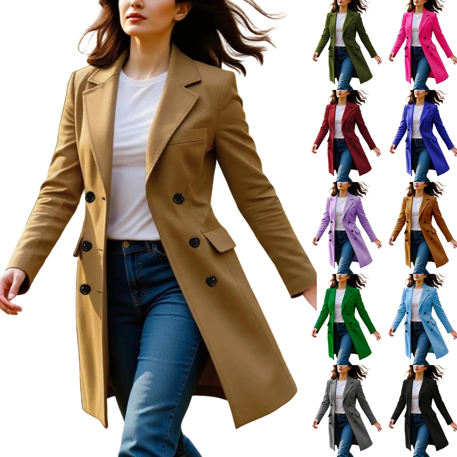 Cappotti da donna nuovi Autunno Inverno Manica lunga Risvolto Trench petto Moda A Line Autunno Inverno Giubbotti Cappotti per le donne