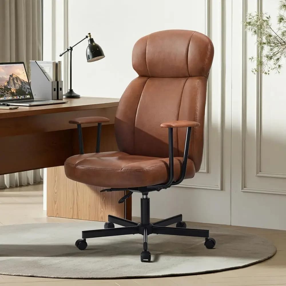 Ergonomic office chair with high back in breathable leather, 5-layer cushion, 135 ° Reclining, Lombare support, Adjustable height, Removable