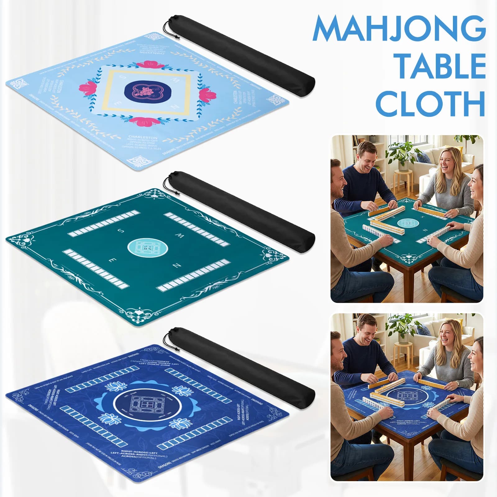 Tappetino per Mahjong 80x80CM, Tappeto da Gioco Pieghevole con Riduzione del Rumore, Panno per Gioco Mahjong con Borsa per il Trasporto, Copritavolo Antiscivolo Decorativo
