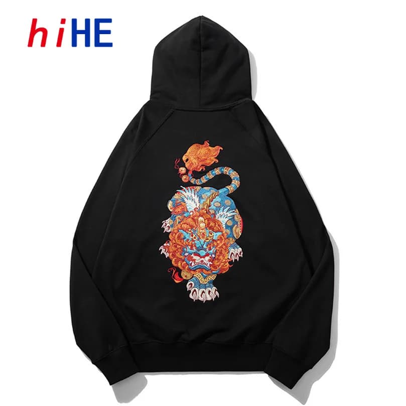 Heavy Embroidery Pixiu Sweatshirt For Men Oversize Autumn Cotton Hoodies With Hat Chinese National Trend Coat