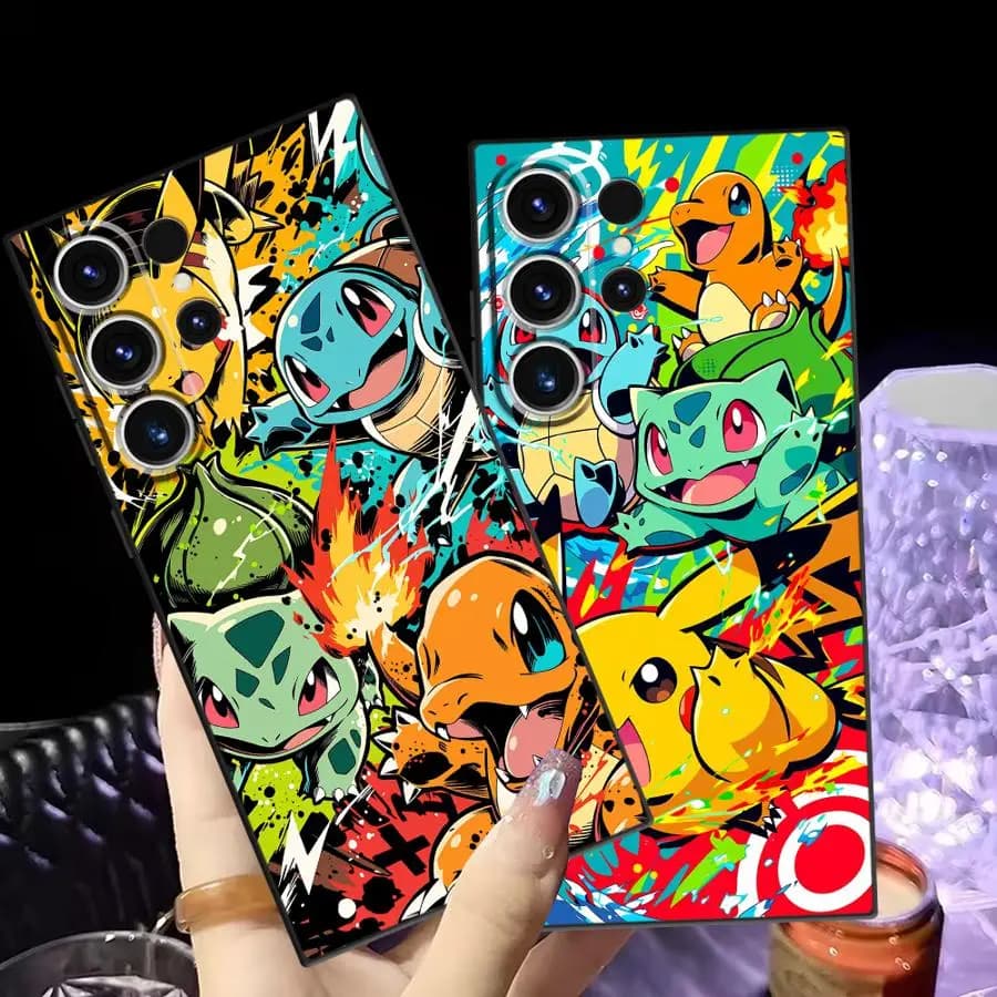Phone Cover with Pokemon Animated Cards for Samsung Galaxy S26 S25 Ultra S24 Plus Note 20 Ultra 8 9 S23 S10 S9 S21 FE S20