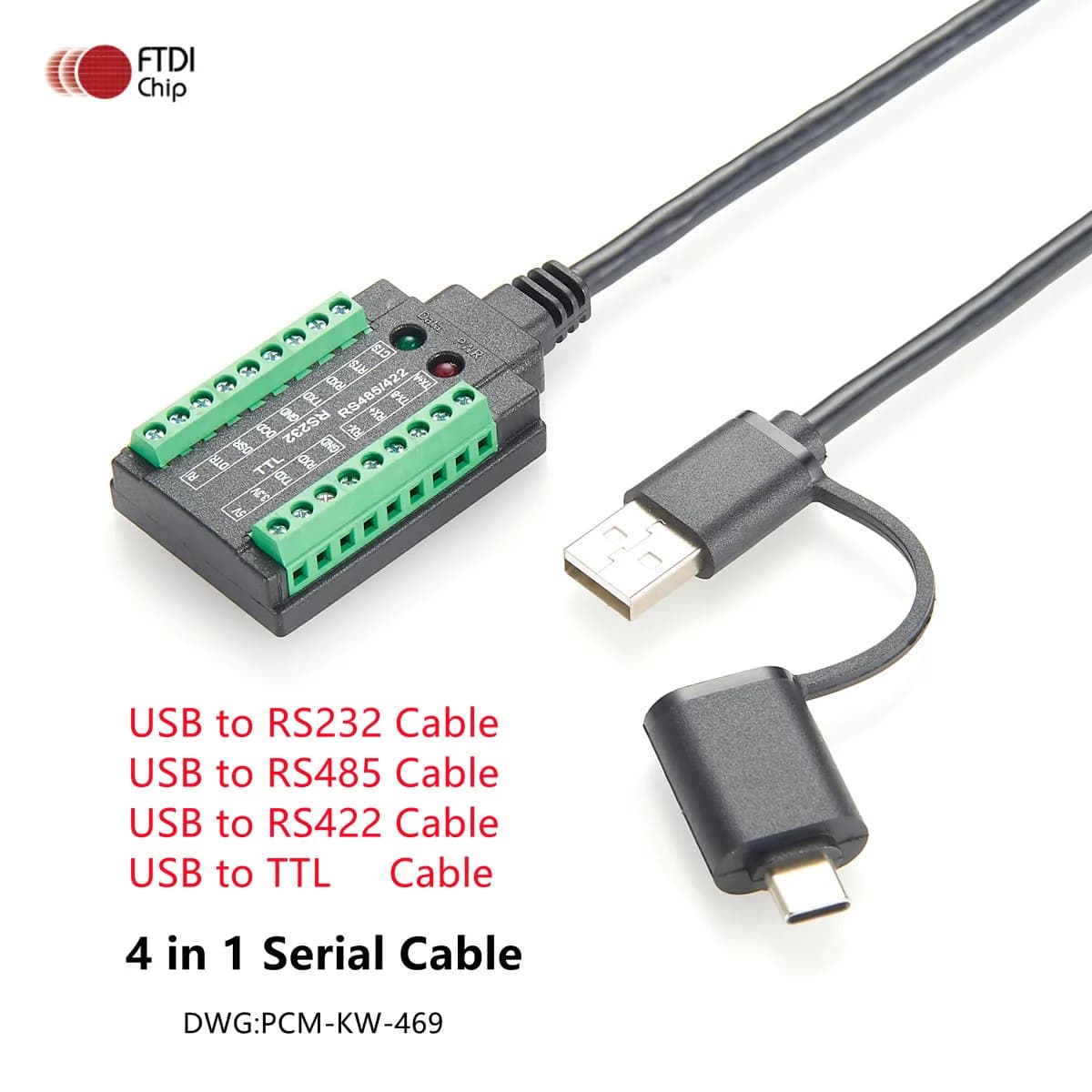 Cavo seriale FTDI da USB a RS232 RS485 RS422 TTL 3,3 V 5 V con chip FT232RNL Cavo adattatore da USB-C da USB-A a porta COM per Windows