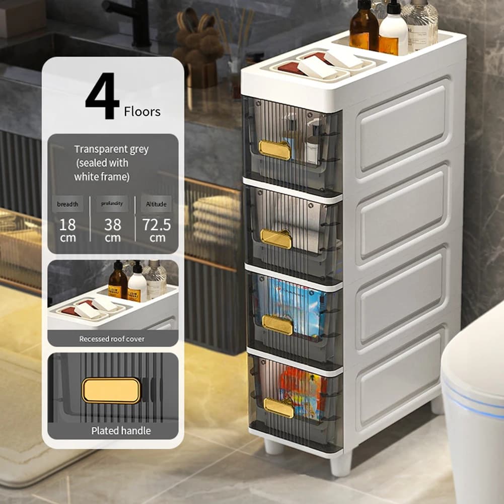 Mobiletto stretto per WC a 4/5 ripiani, impermeabile, per carta igienica, mobiletto da bagno per fessure, mobiletto per ripostiglio bagno