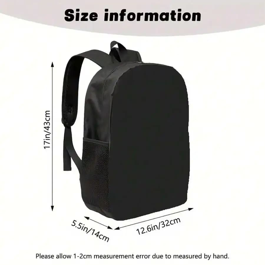 Large Capacity Black Backpack For School Travel Outdoor Adjustable Straps Lightweight Zip Closure