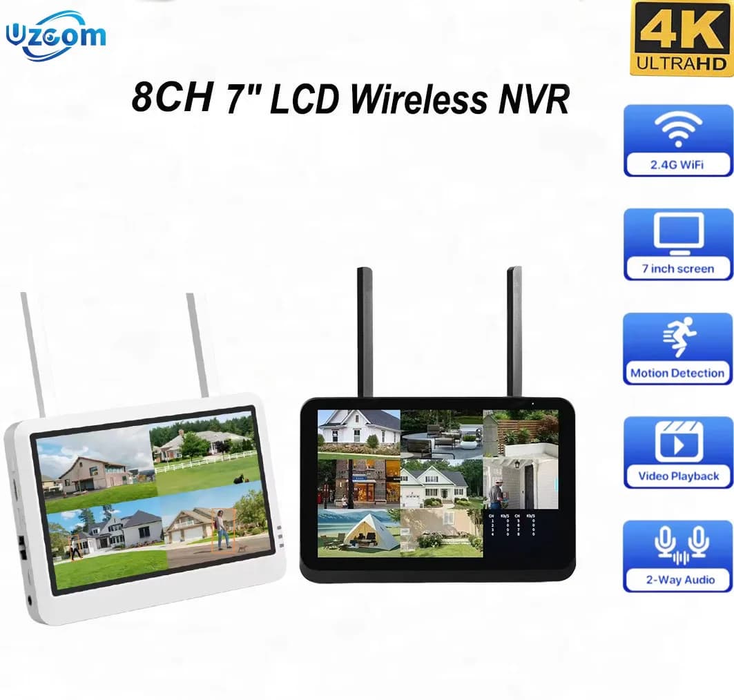 Security camera system with 4K 8CH wireless NVR Monitor WIFI with 7 inch screen with iCSee human detection