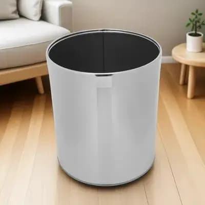 Stainless Steel Trash Can Round Design Large Opening Heavy Duty Kitchen Trash Bin Bathroom Wastebasket Living Room Garbage