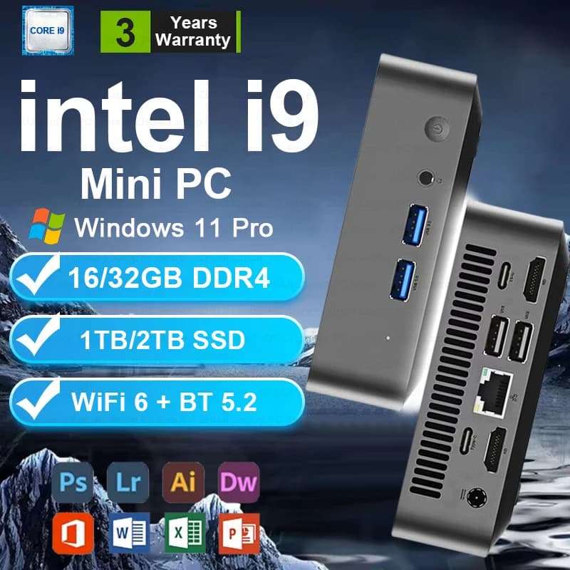 Mini PC Windows 11 Intel Core i9 8950HK i3 6100U DDR4 16GB SSD 1TB 2TB Computer da gioco Wifi 6 BT5.2 PC desktop portatile da gaming