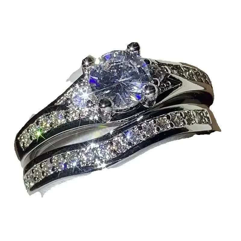 Luxury 2-Piece Ring Set European American Style Zircon Inlaid Four Claw Design Exquisite Premium Light Jewelry