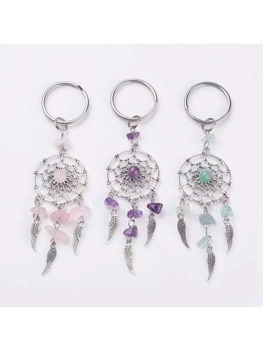Boho Dreamcatcher Wing Crystal Keychain Bag Car Charm Accessories Set Of 3