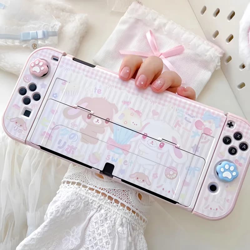 Custodia Protettiva Originale Heart Forest per Switch 2 OLED, Design Carino Coniglietto Dessert, Cover Rigida Rosa per NS 2 e Switch 1