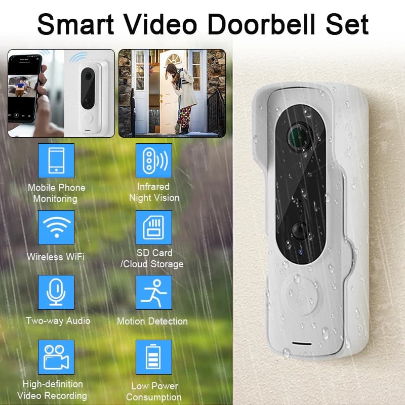 Campanello video wireless intelligente Citofono bidirezionale Rilevazione movimento PIR Visione notturna a infrarossi Spioncino Telecamera per porta Campanello WiFi