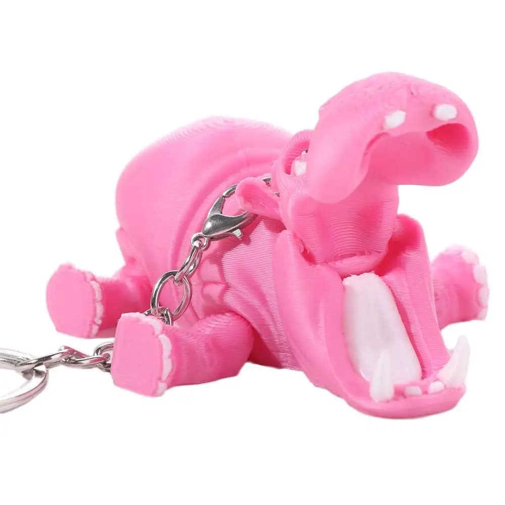 Portachiavi Ippopotamo Rosa in PLA, Articolato e Mobile, Figurina Animale Stampata in 3D, Ornamento Artigianale