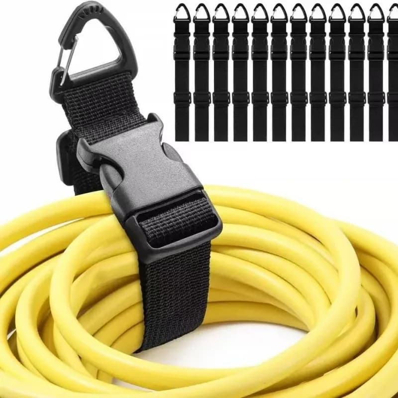 45cm Black Adjustable Extension Cord Organizer with 3-Axis Buckle - Heavy-Duty Storage Strap for Workshop & Garage Organization