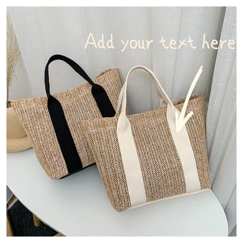 Custom Text Straw Woven Handbag Personalized Bridesmaid Gift Linen Beach Bag For Summer Vacation Travel And Seaside Holiday Use