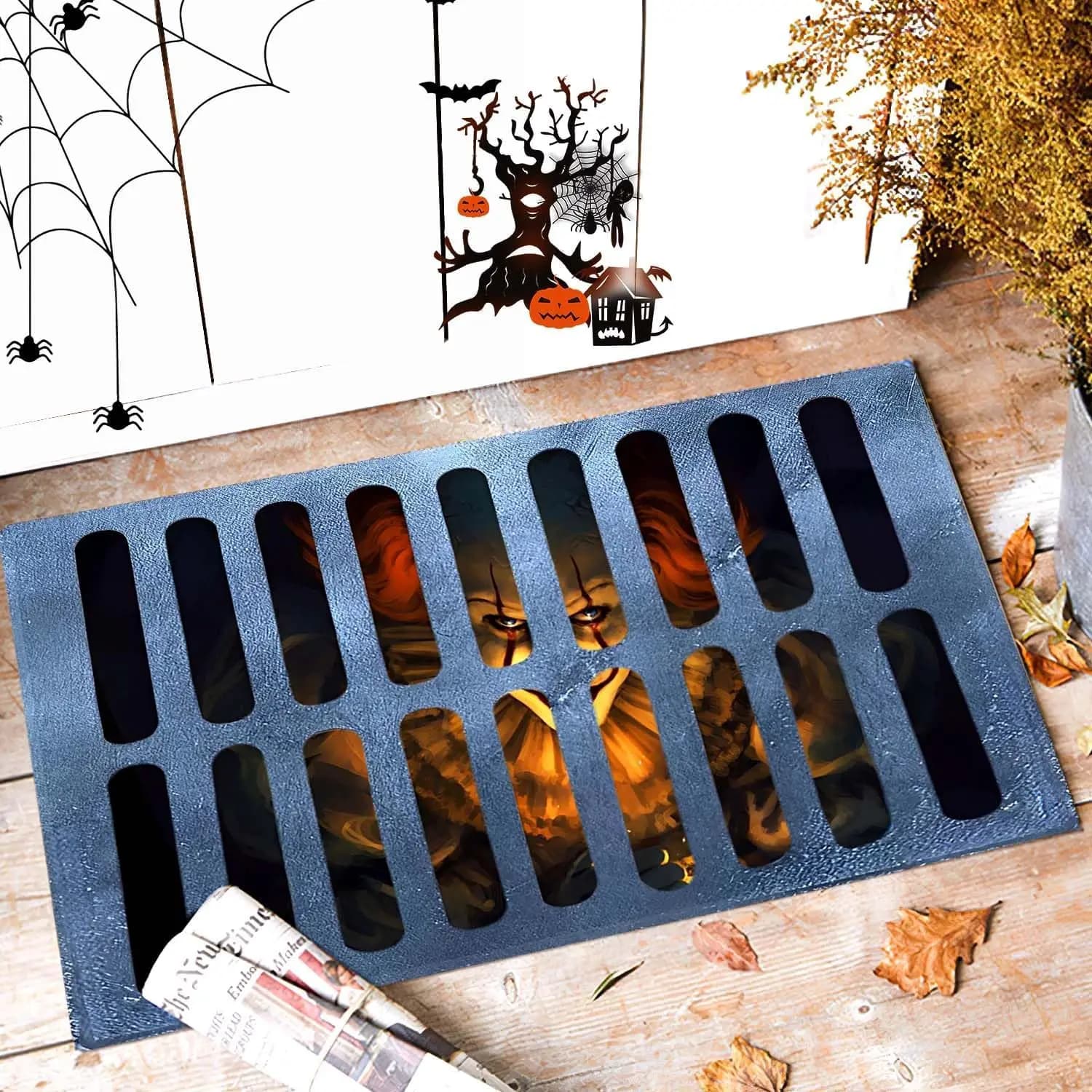 VIKAMA Halloween 3D Clown Decorated Halloween Party Carpet Decorated with Scarf Clown Welcome Mat for Interior and Exterior