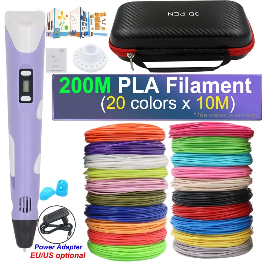 New 3D Printing Pen for Creative Children with LCD Display Power Adapter PLA Thread Travel Case for Kids Birthday Christmas Gifts DIY