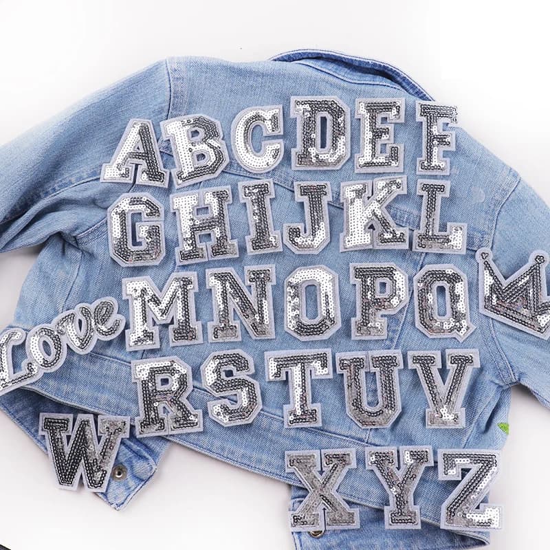 Toppe con lettere inglesi con paillettes argento AZ per abbigliamento, cappello, giacca, scarpe, cucire, ricami, applique, toppe sui vestiti, decorare fai da te