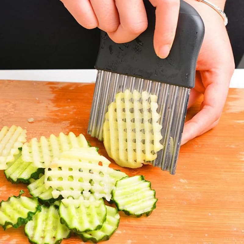 1/3 Pezzi Affettatrice Ondulata in Acciaio Inossidabile per Patatine Fritte, Verdure e Frutta - Coltello da Cucina per Tagliare e Frantumare