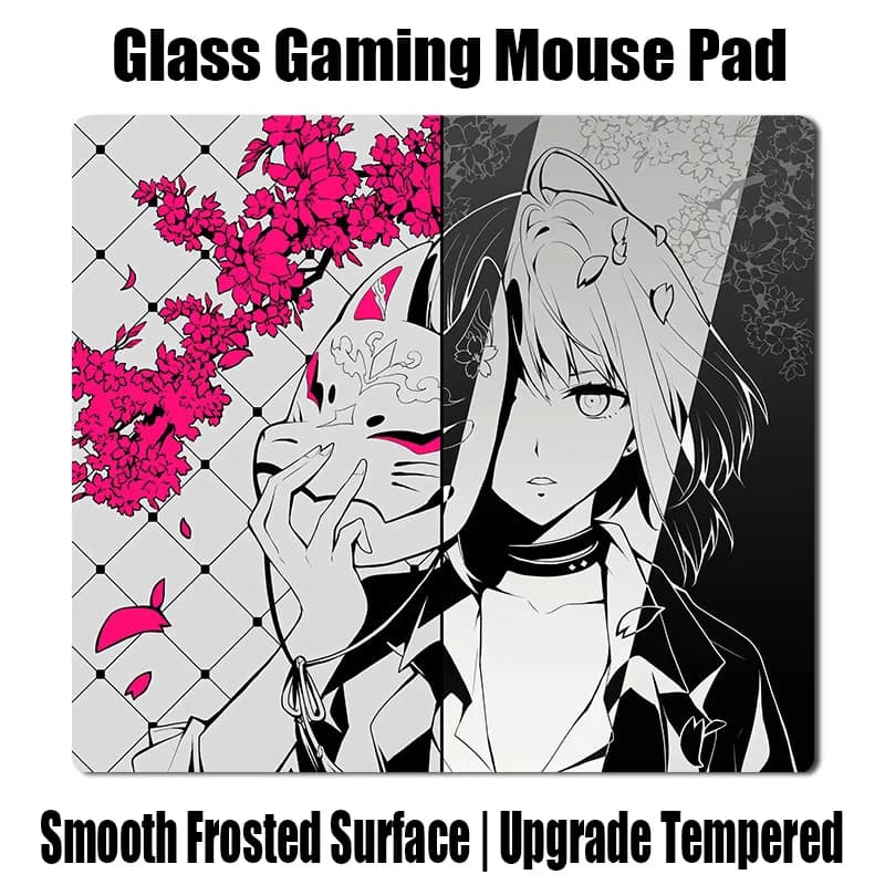 Tappetino per Mouse da Gaming in Vetro Skypad SORA YUME con Superficie Opaca, Tappetino da Scrivania in Vetro Temperato, Accessori Personalizzati per Mousepad FPS e Ufficio