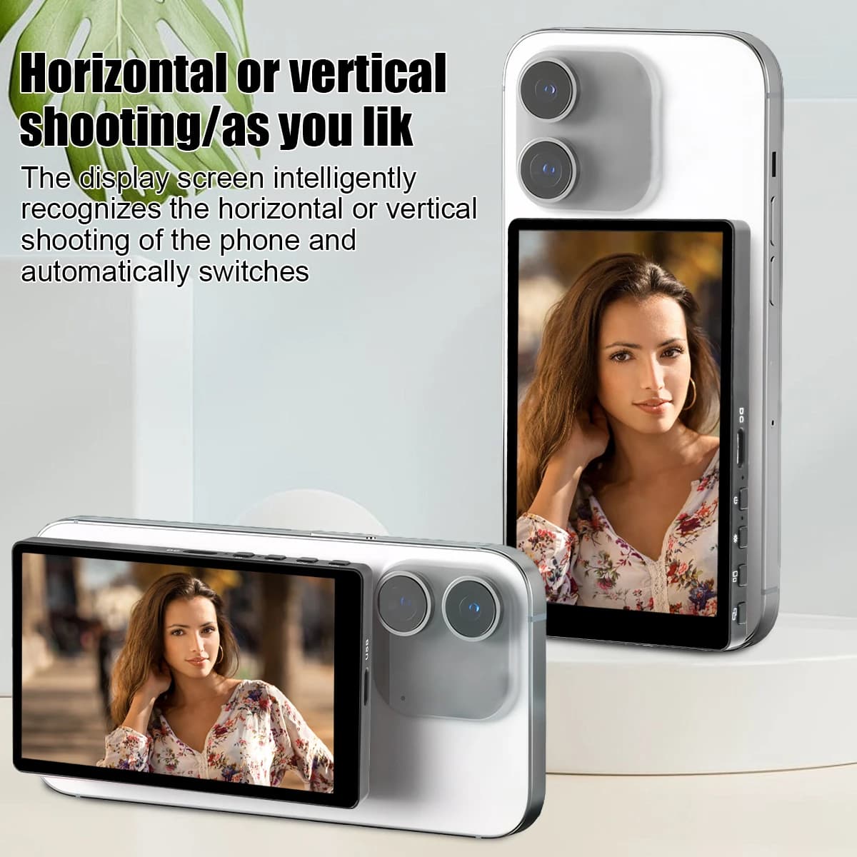 Schermo selfie magnetico mobile wireless Vlog utilizzando la fotocamera posteriore del telefono compatibile con selfie Vlog o live streaming.