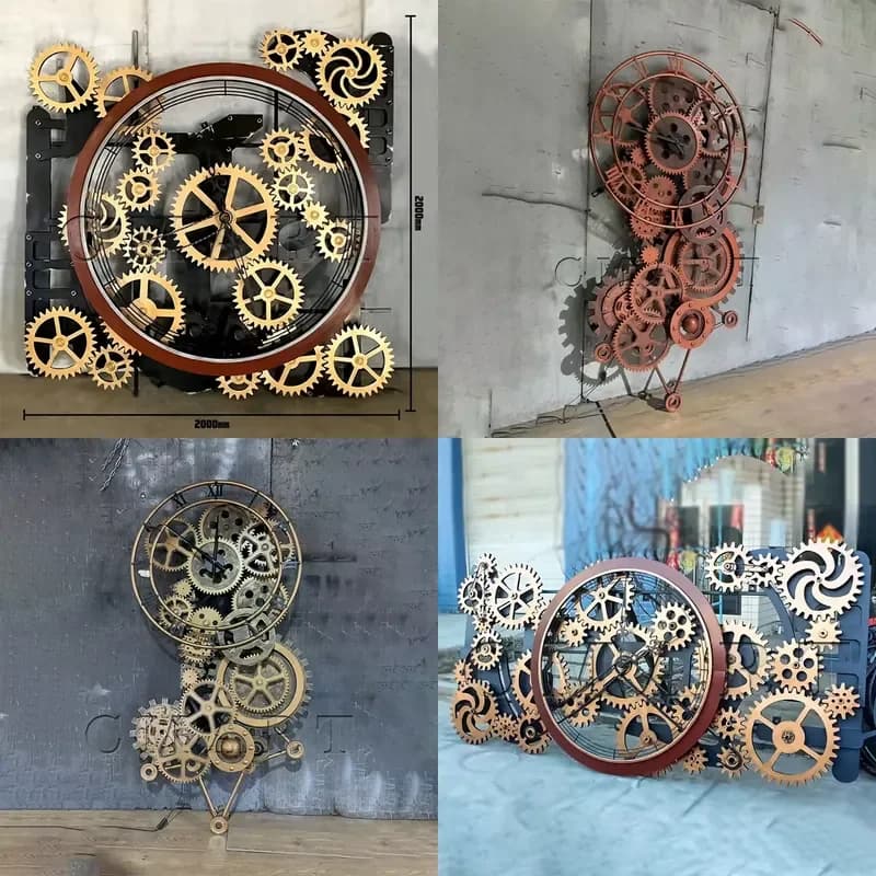 Heavy Metal Retro Bronze Gear Wall Clock Large Wall Hanging Mechanical Gear Clock Steampunk Background Hotel Home Shop Decor