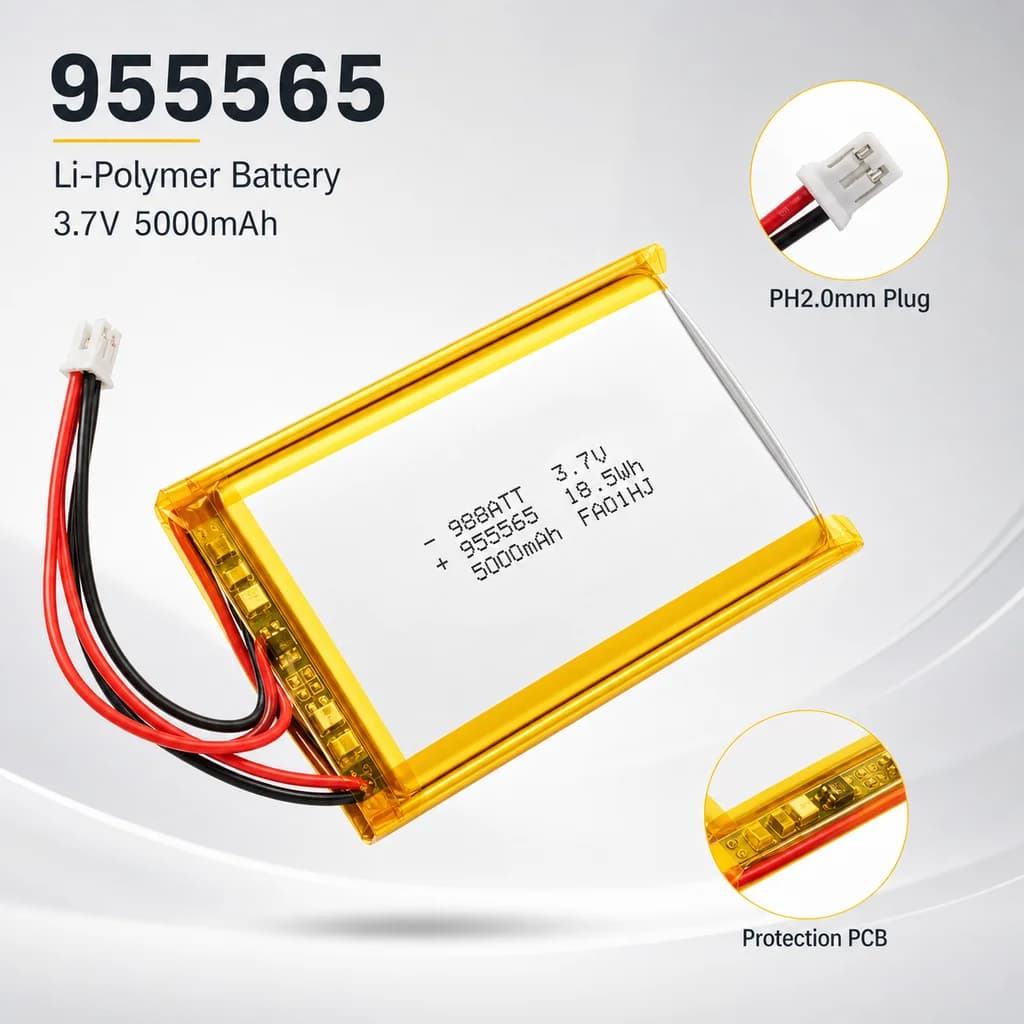 Lithium Polymer Battery 955565 3.7V 5000mAh Rechargeable Li-Poly Cell Replacement For Power Bank Desk Lamp Alarm