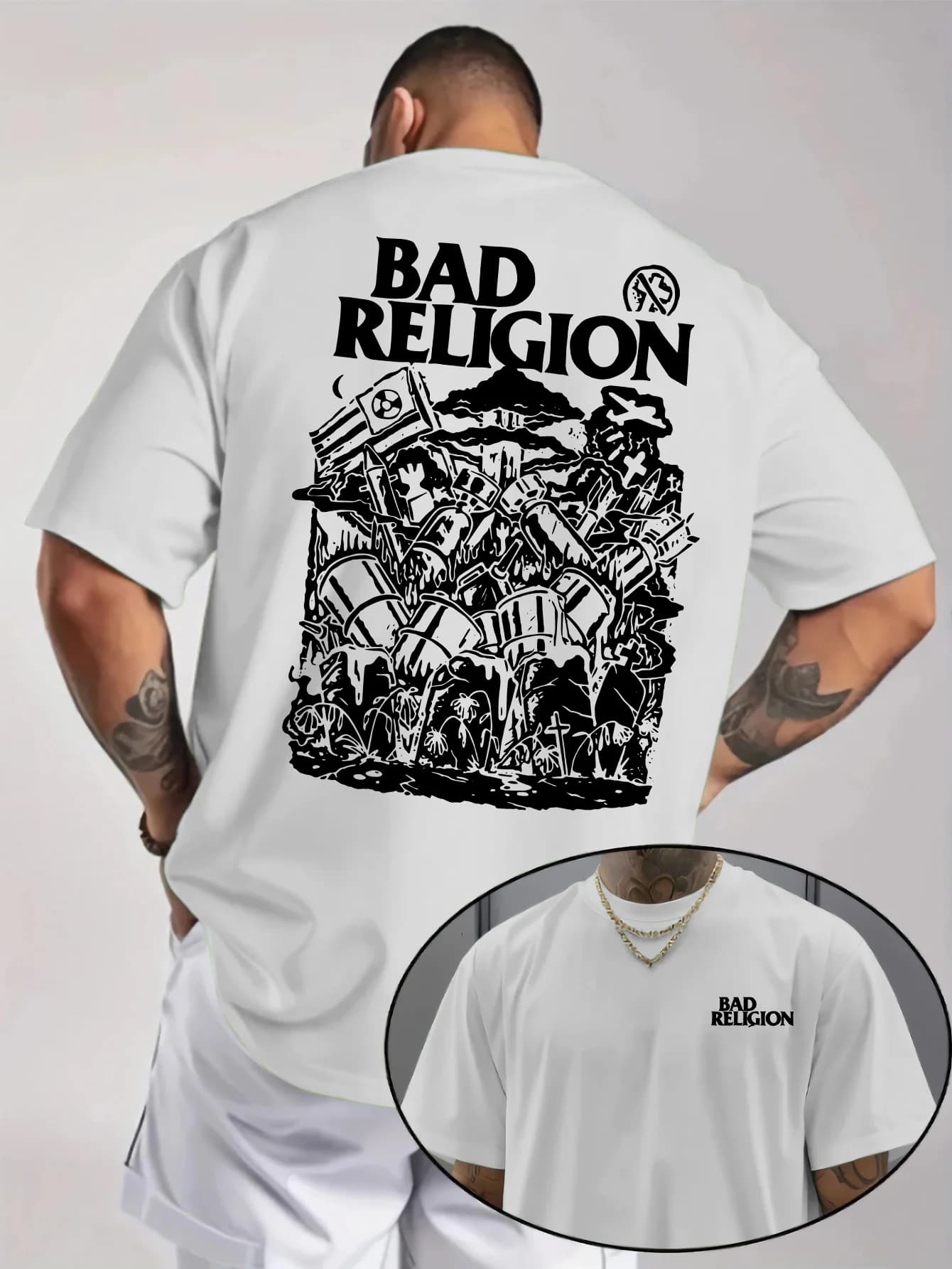 T-shirt da uomo con motivo punk rock - Top da uomo con stampa sul retro BAD RELIGION, regalo per uomo