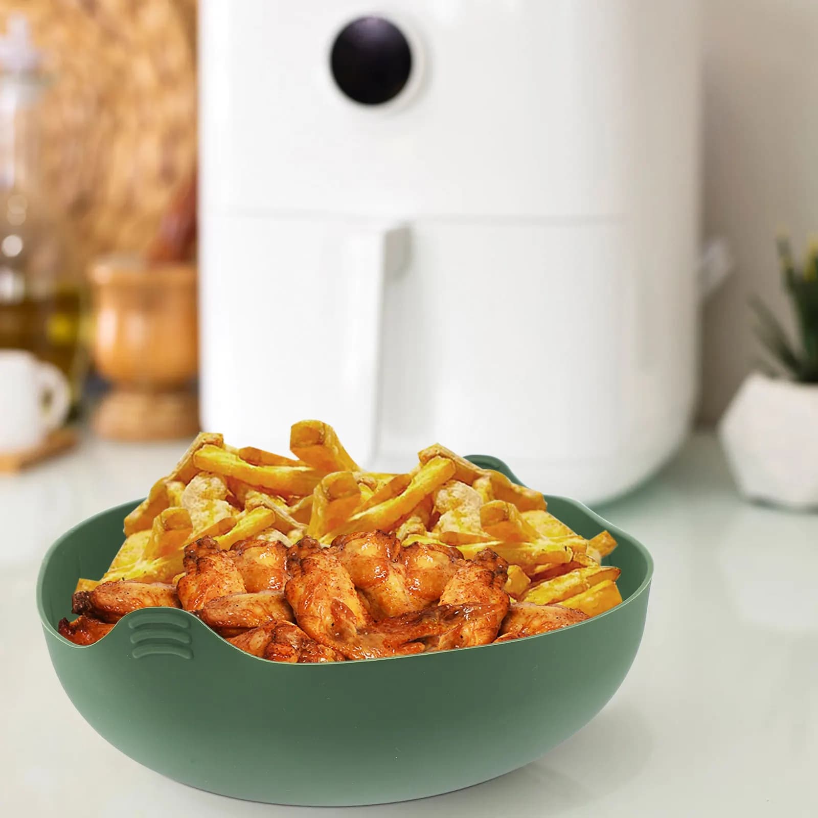 Tappetino in Silicone per Friggitrice ad Aria, Rivestimento Antiaderente, Materiale Sicuro per Alimenti, Protegge gli Alimenti, Migliora l'Appetito